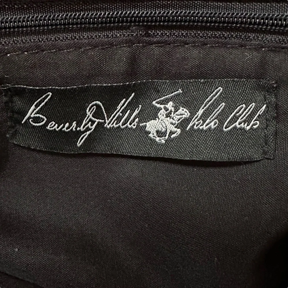 Beverly Hills Polo Club Womens Shoulder Bag Grey Black Monogram Studded Purse
